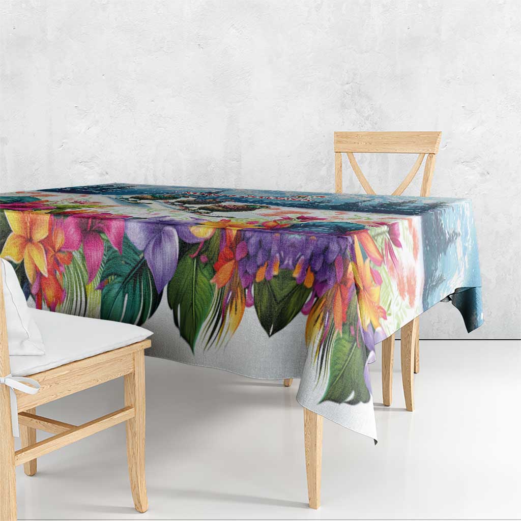 New Zealand Merry Christmas Tablecloth Kiwi Birds Snow Boarding-Vibrant Tropical Flower - Polynesian Pride