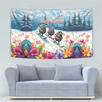 New Zealand Merry Christmas Tapestry Kiwi Birds Snow Boarding-Vibrant Tropical Flower - Polynesian Pride