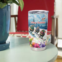 New Zealand Merry Christmas Tumbler Cup Kiwi Birds Snow Boarding-Vibrant Tropical Flower - Polynesian Pride