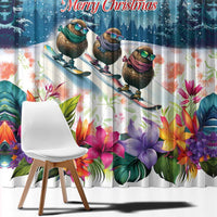 New Zealand Merry Christmas Window Curtain Kiwi Birds Snow Boarding-Vibrant Tropical Flower - Polynesian Pride