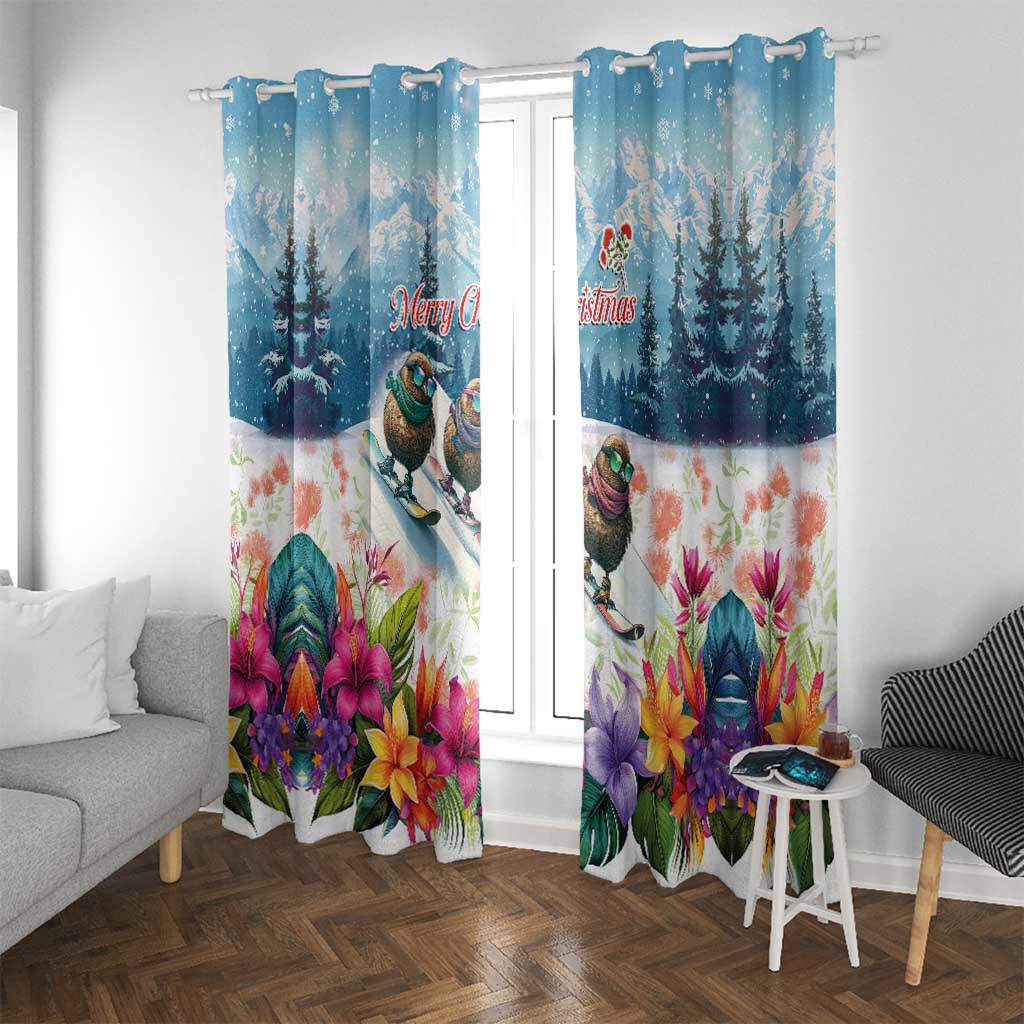 New Zealand Merry Christmas Window Curtain Kiwi Birds Snow Boarding-Vibrant Tropical Flower - Polynesian Pride