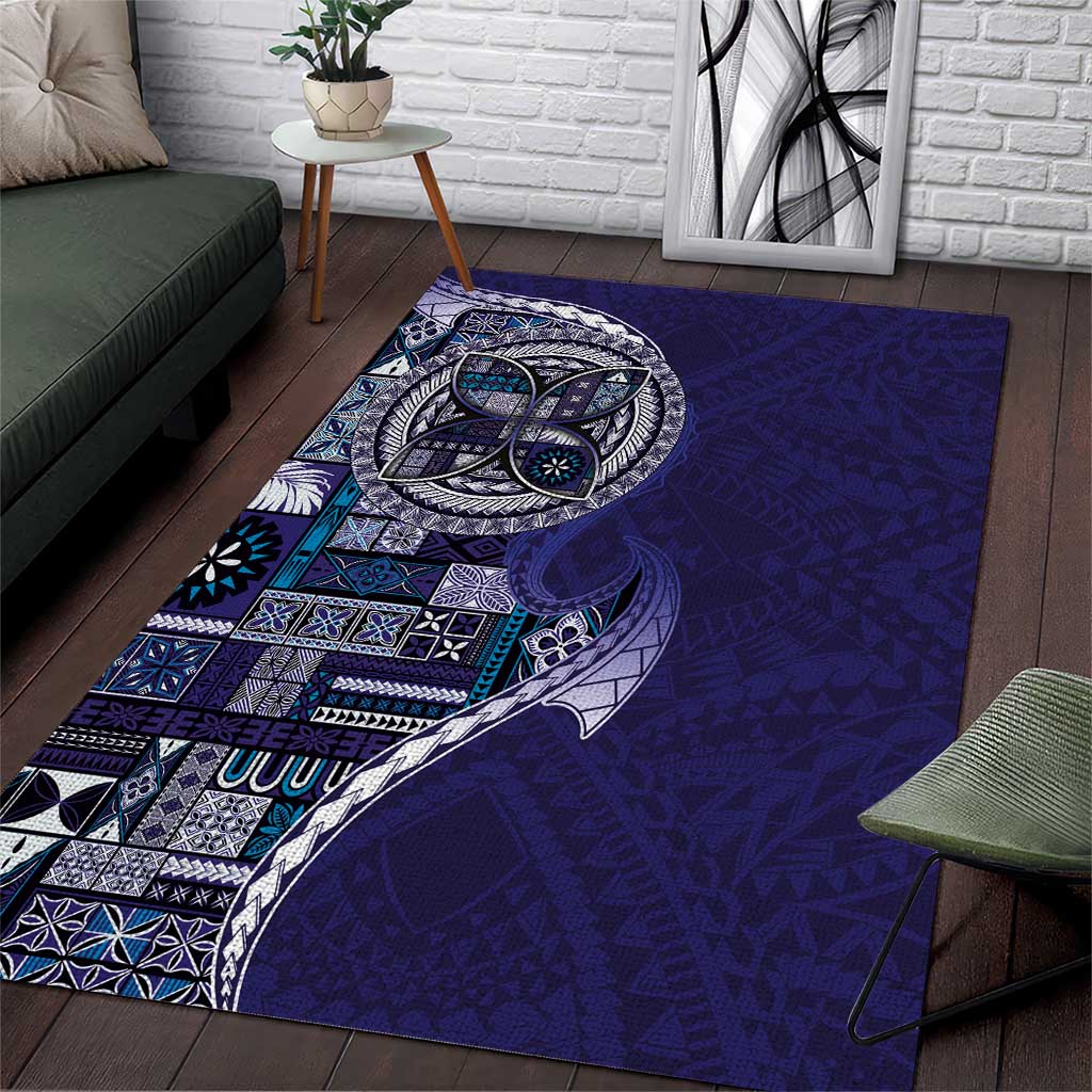 Samoan Siapo Art Tattoo Polynesian Pattern Area Rug Navy Color - Polynesian Pride