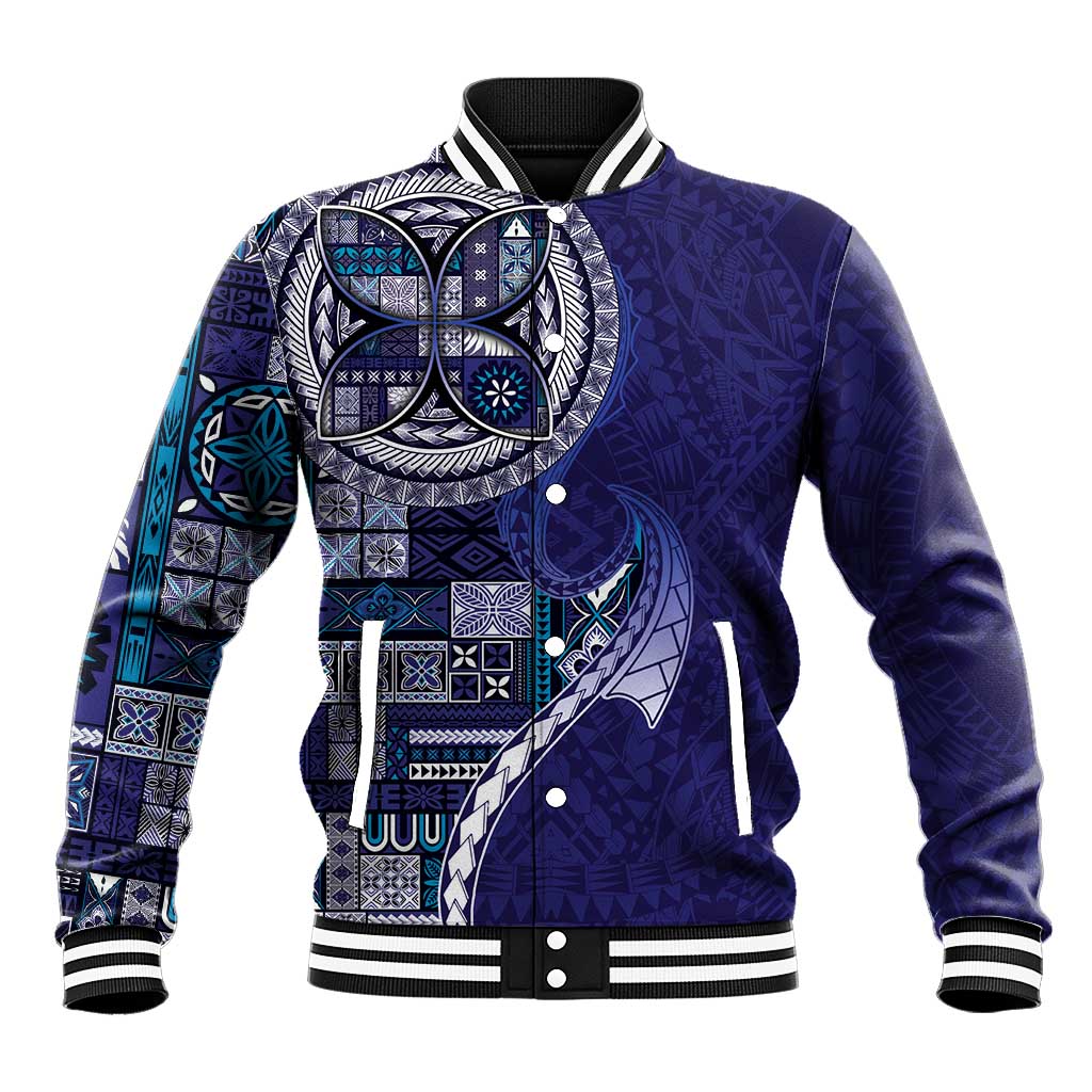 Samoan Siapo Art Tattoo Polynesian Pattern Baseball Jacket Navy Color LT03 Unisex Navy - Polynesian Pride