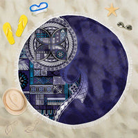 Samoan Siapo Art Tattoo Polynesian Pattern Beach Blanket Navy Color LT03 One Size 150cm Navy - Polynesian Pride