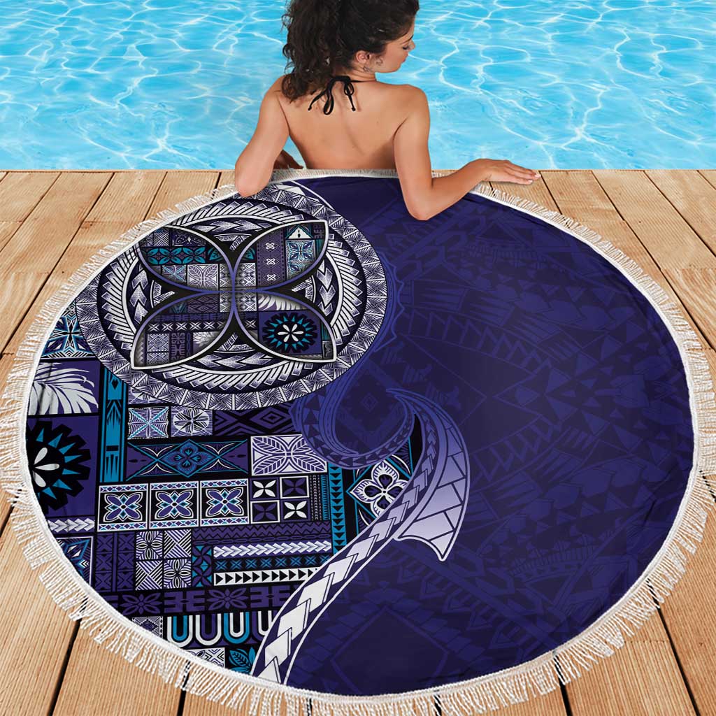 Samoan Siapo Art Tattoo Polynesian Pattern Beach Blanket Navy Color LT03 - Polynesian Pride
