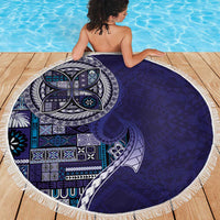Samoan Siapo Art Tattoo Polynesian Pattern Beach Blanket Navy Color LT03 - Polynesian Pride
