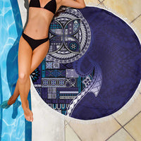 Samoan Siapo Art Tattoo Polynesian Pattern Beach Blanket Navy Color LT03 - Polynesian Pride