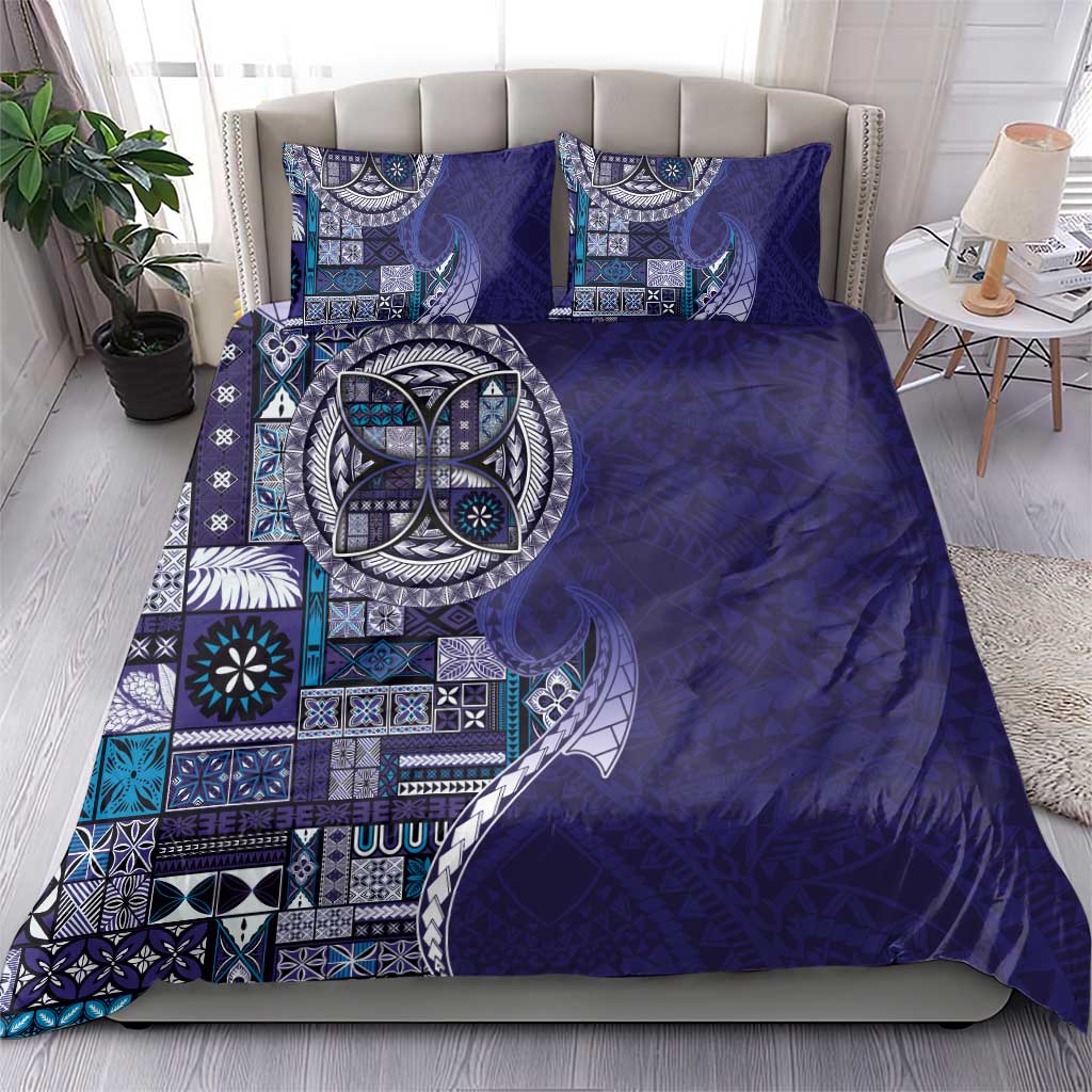 Samoan Siapo Art Tattoo Polynesian Pattern Bedding Set Navy Color - Polynesian Pride