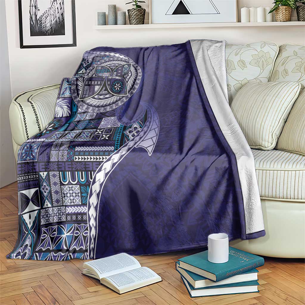 Samoan Siapo Art Tattoo Polynesian Pattern Blanket Navy Color - Polynesian Pride