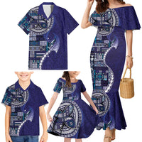 Samoan Siapo Art Tattoo Polynesian Pattern Family Matching Mermaid Dress and Hawaiian Shirt Navy Color - Polynesian Pride