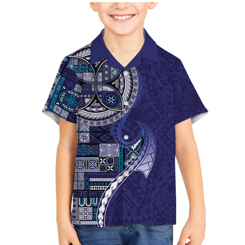 Samoan Siapo Art Tattoo Polynesian Pattern Family Matching Mermaid Dress and Hawaiian Shirt Navy Color - Polynesian Pride