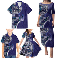Samoan Siapo Art Tattoo Polynesian Pattern Family Matching Puletasi and Hawaiian Shirt Navy Color - Polynesian Pride