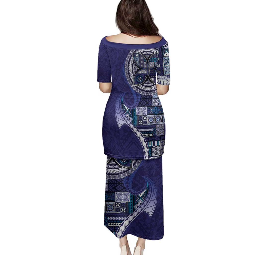 Samoan Siapo Art Tattoo Polynesian Pattern Family Matching Puletasi and Hawaiian Shirt Navy Color - Polynesian Pride