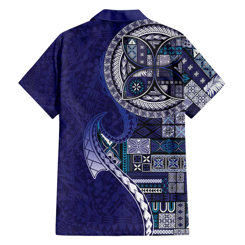 Samoan Siapo Art Tattoo Polynesian Pattern Family Matching Summer Maxi Dress and Hawaiian Shirt Navy Color - Polynesian Pride