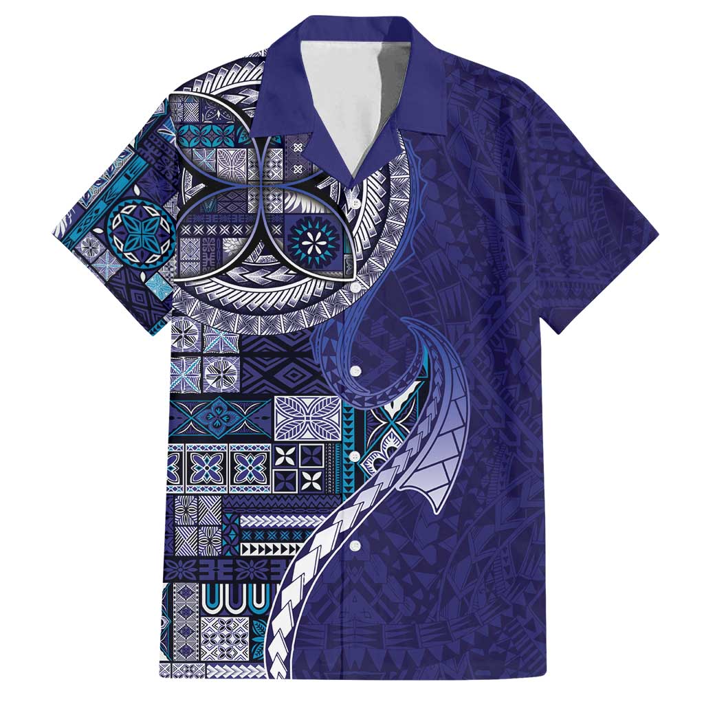 Samoan Siapo Art Tattoo Polynesian Pattern Family Matching Tank Maxi Dress and Hawaiian Shirt Navy Color - Polynesian Pride