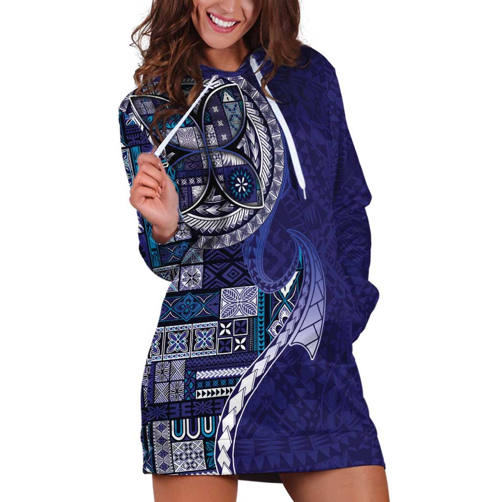 Samoan Siapo Art Tattoo Polynesian Pattern Hoodie Dress Navy Color - Polynesian Pride