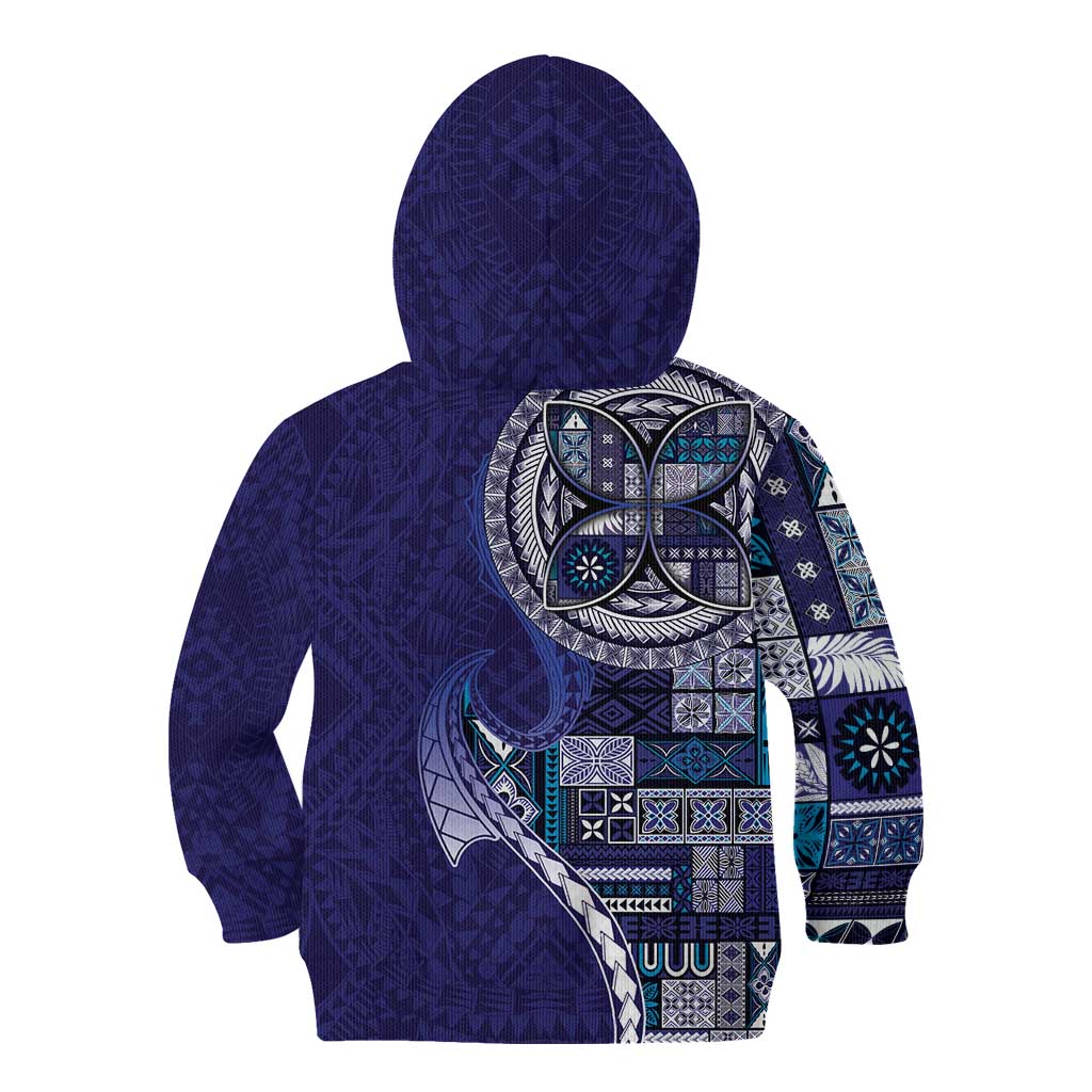 Samoan Siapo Art Tattoo Polynesian Pattern Kid Hoodie Navy Color - Polynesian Pride