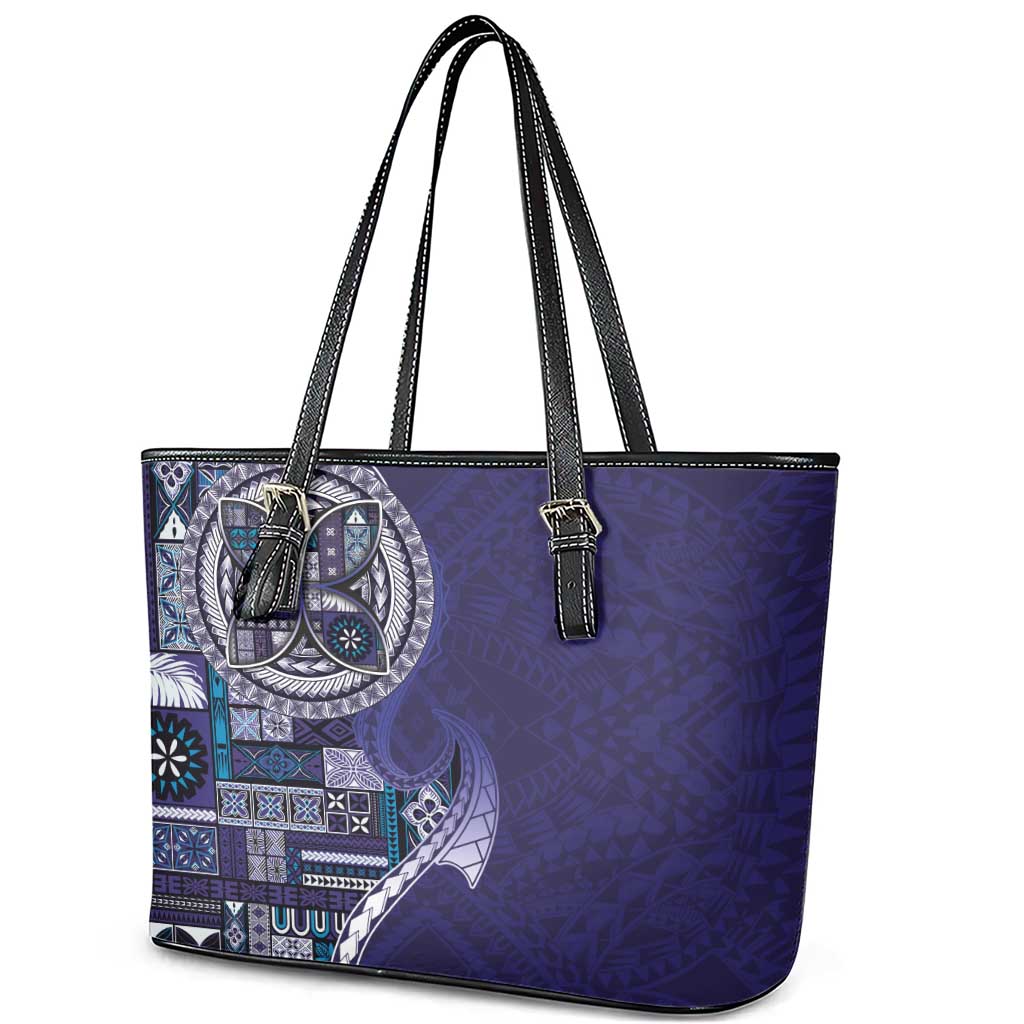 Samoan Siapo Art Tattoo Polynesian Pattern Leather Tote Bag Navy Color - Polynesian Pride