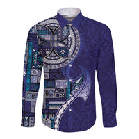Samoan Siapo Art Tattoo Polynesian Pattern Long Sleeve Button Shirt Navy Color LT03 Unisex Navy - Polynesian Pride