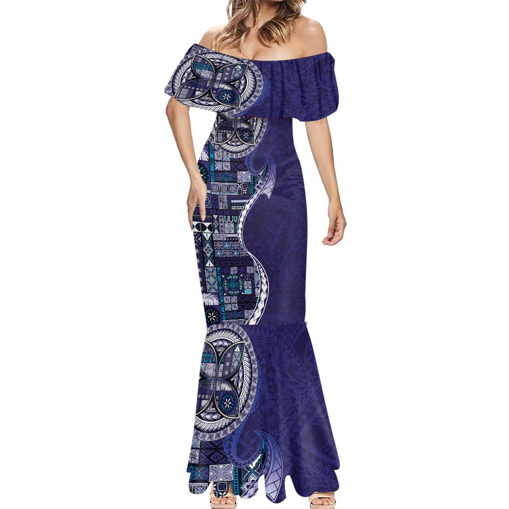 Samoan Siapo Art Tattoo Polynesian Pattern Mermaid Dress Navy Color - Polynesian Pride