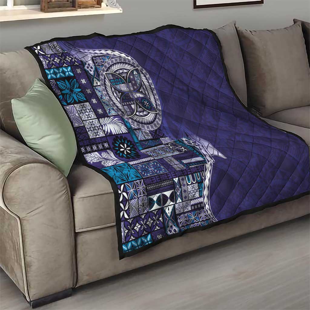 Samoan Siapo Art Tattoo Polynesian Pattern Quilt Navy Color - Polynesian Pride