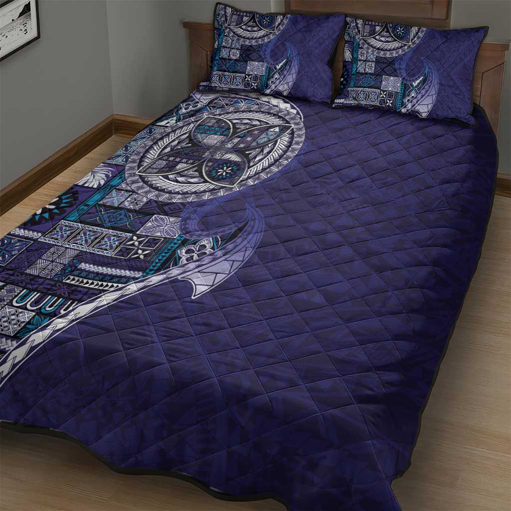 Samoan Siapo Art Tattoo Polynesian Pattern Quilt Bed Set Navy Color - Polynesian Pride
