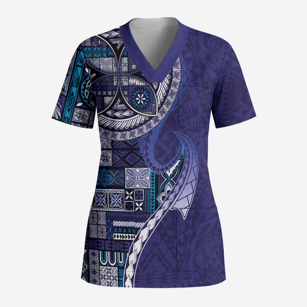 Samoan Siapo Art Tattoo Polynesian Pattern Scrub Top Navy Color LT03 Adult Navy - Polynesian Pride