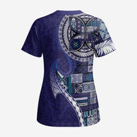 Samoan Siapo Art Tattoo Polynesian Pattern Scrub Top Navy Color LT03 - Polynesian Pride
