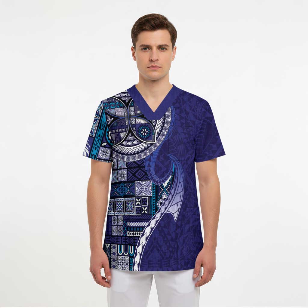Samoan Siapo Art Tattoo Polynesian Pattern Scrub Top Navy Color LT03 - Polynesian Pride