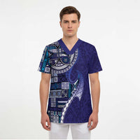 Samoan Siapo Art Tattoo Polynesian Pattern Scrub Top Navy Color LT03 - Polynesian Pride