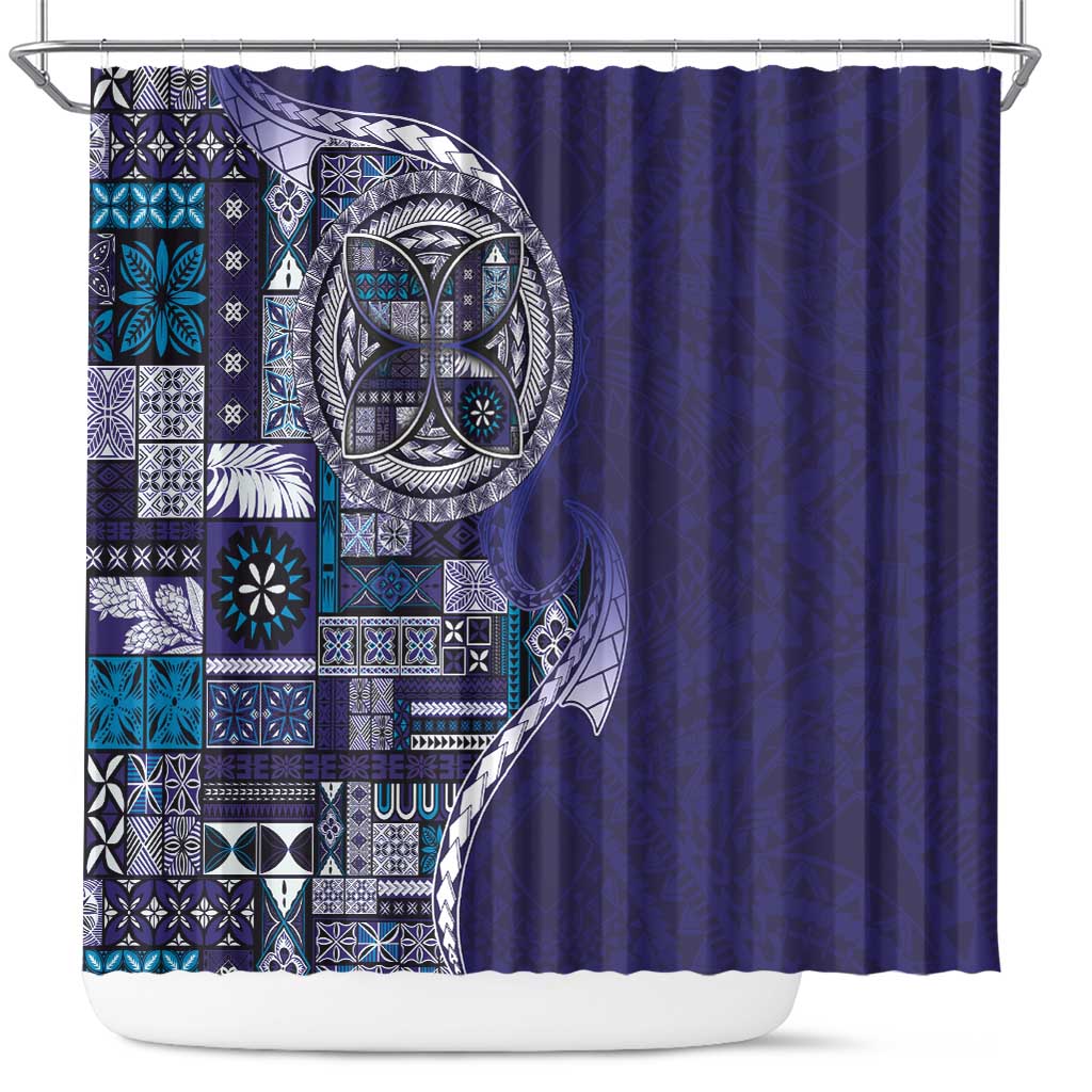 Samoan Siapo Art Tattoo Polynesian Pattern Shower Curtain Navy Color - Polynesian Pride