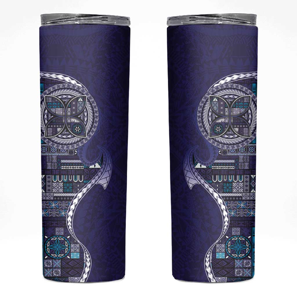 Samoan Siapo Art Tattoo Polynesian Pattern Skinny Tumbler Navy Color - Polynesian Pride