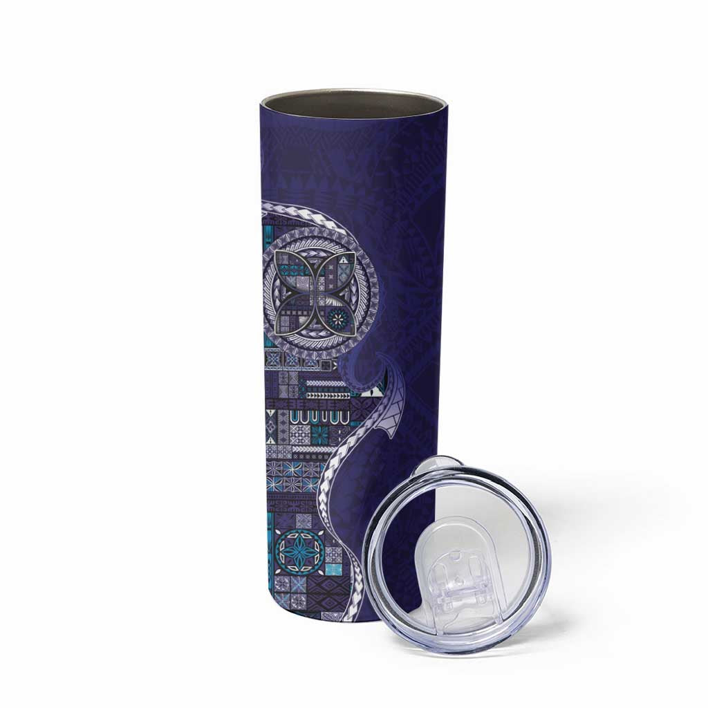 Samoan Siapo Art Tattoo Polynesian Pattern Skinny Tumbler Navy Color - Polynesian Pride