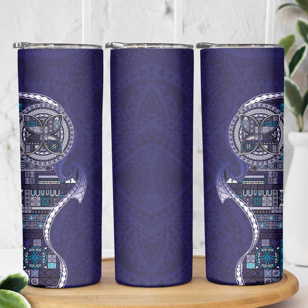 Samoan Siapo Art Tattoo Polynesian Pattern Skinny Tumbler Navy Color - Polynesian Pride