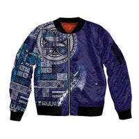 Samoan Siapo Art Tattoo Polynesian Pattern Sleeve Zip Bomber Jacket Navy Color - Polynesian Pride