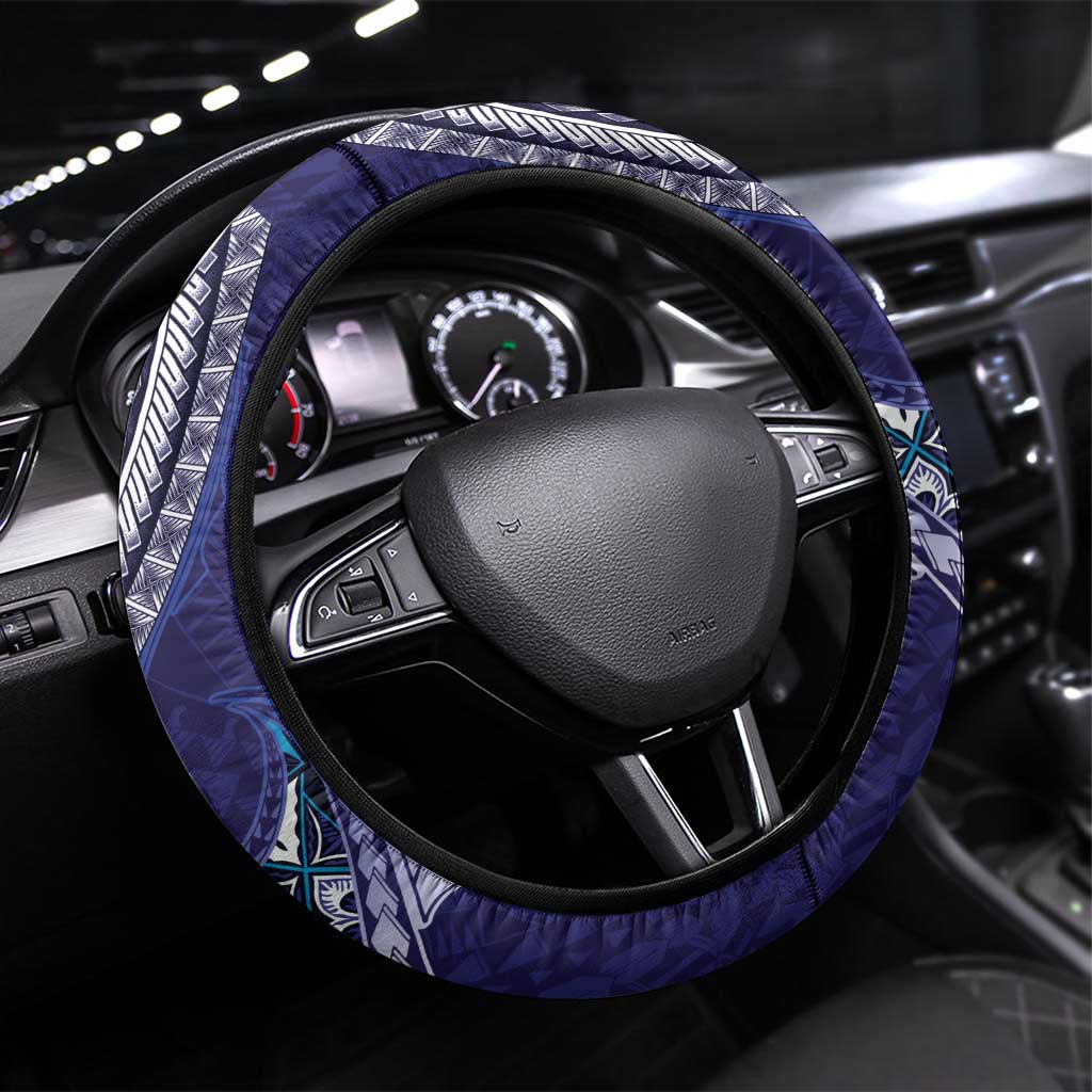 Samoan Siapo Art Tattoo Polynesian Pattern Steering Wheel Cover Navy Color LT03 Universal Fit Navy - Polynesian Pride