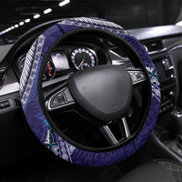 Samoan Siapo Art Tattoo Polynesian Pattern Steering Wheel Cover Navy Color LT03 Universal Fit Navy - Polynesian Pride