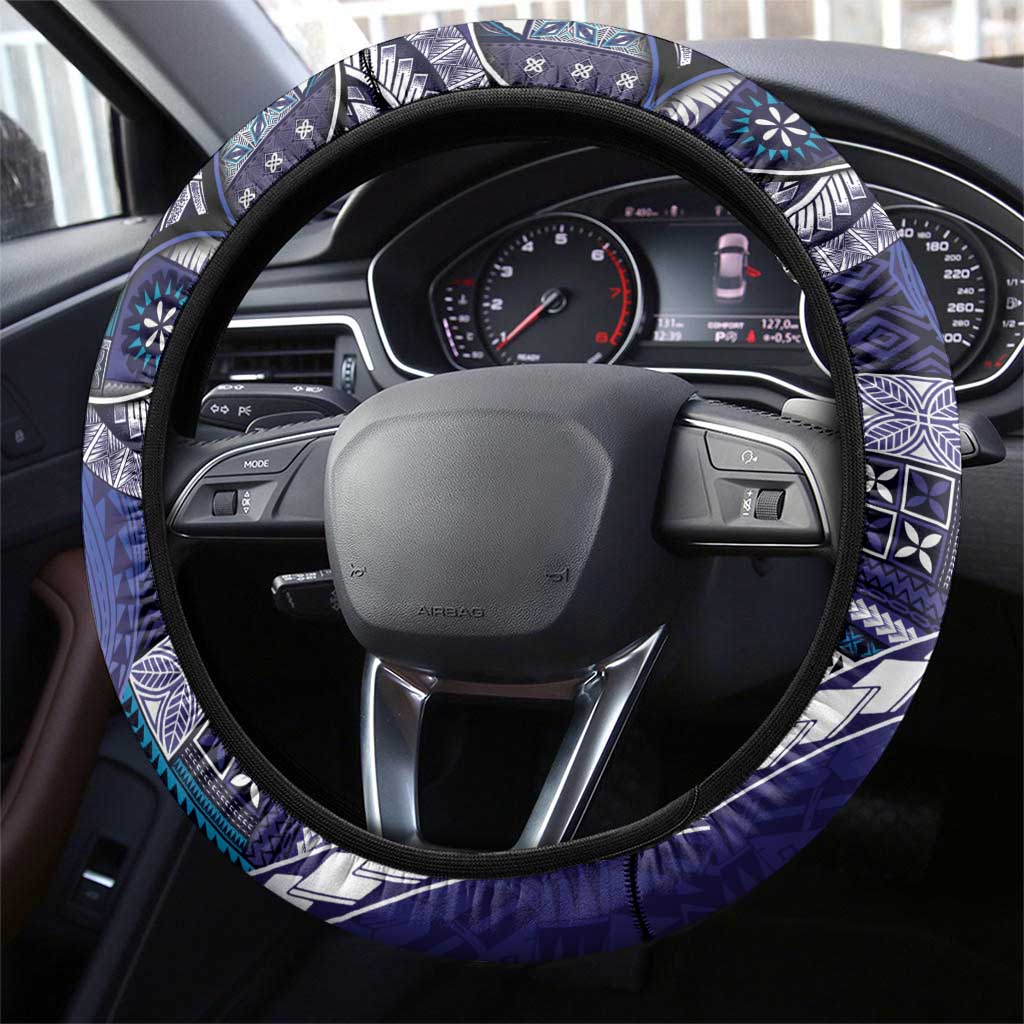 Samoan Siapo Art Tattoo Polynesian Pattern Steering Wheel Cover Navy Color LT03 - Polynesian Pride