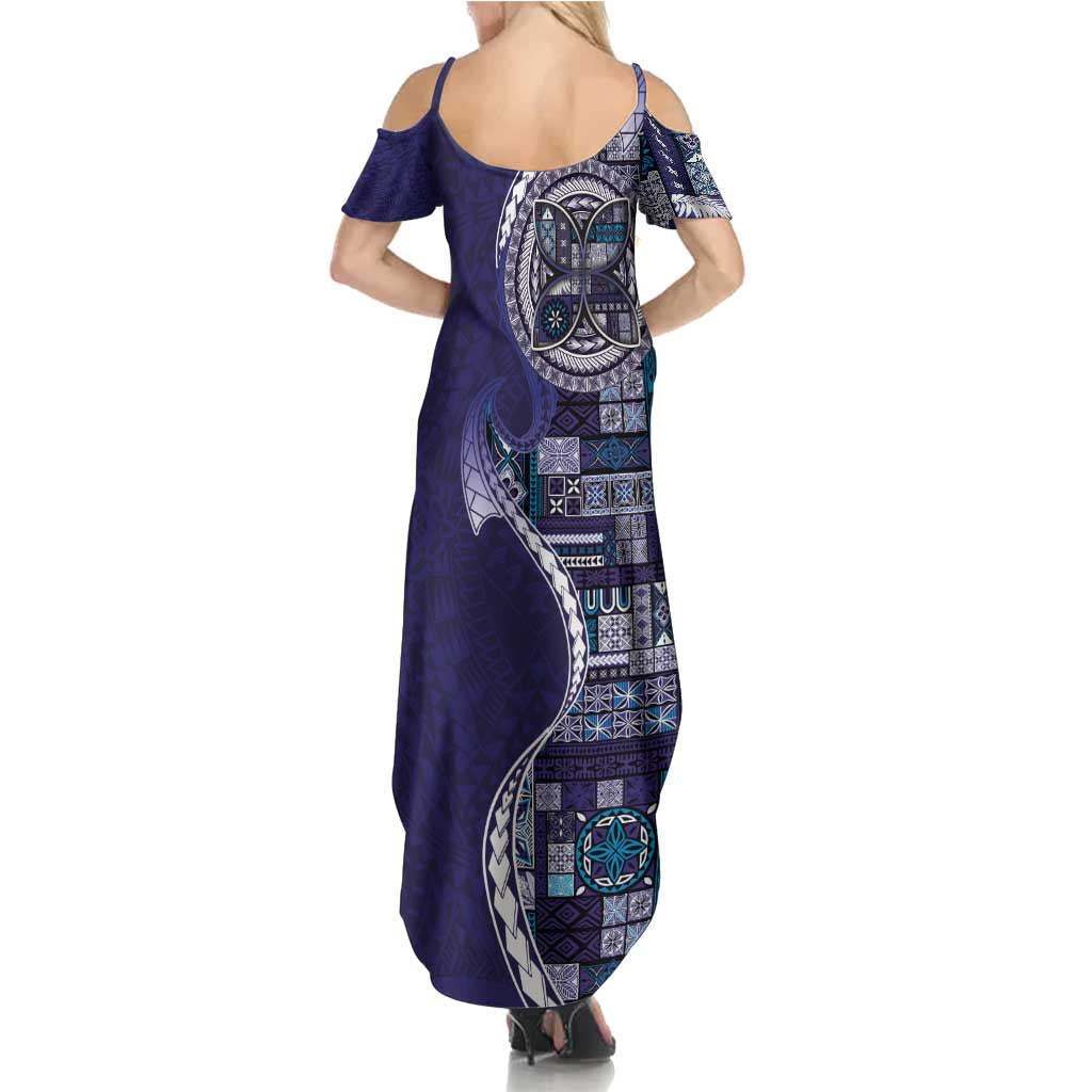 Samoan Siapo Art Tattoo Polynesian Pattern Summer Maxi Dress Navy Color - Polynesian Pride
