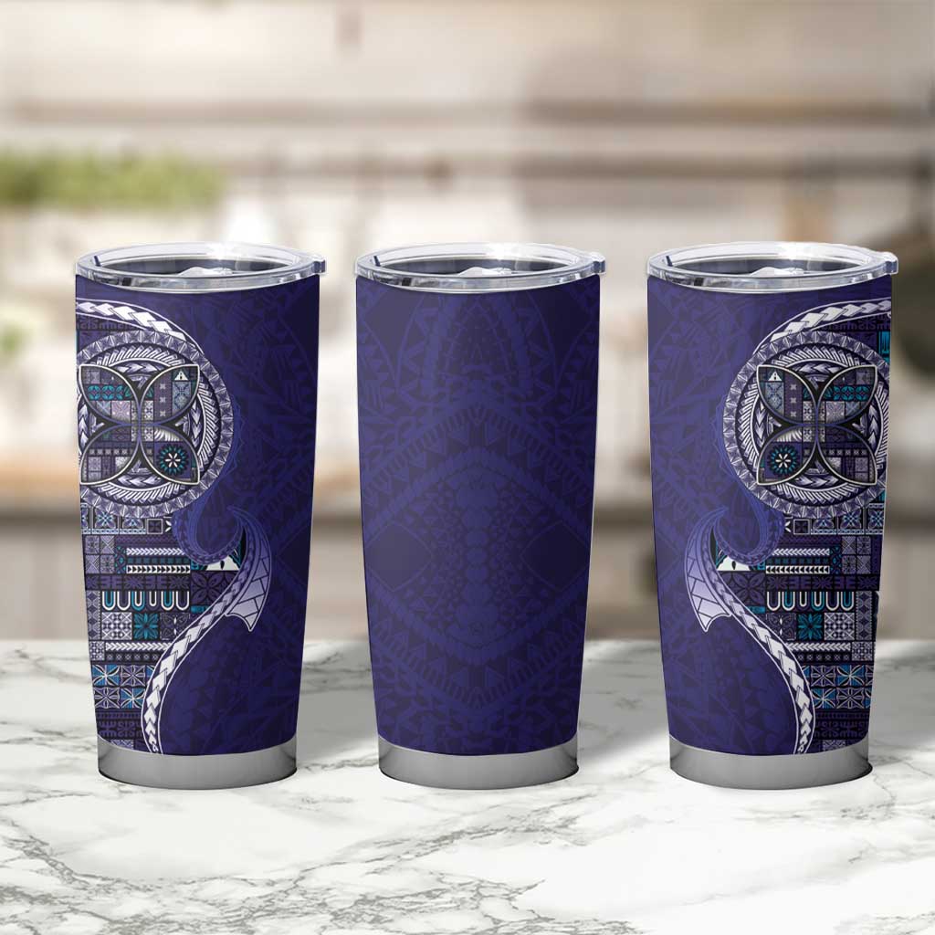 Samoan Siapo Art Tattoo Polynesian Pattern Tumbler Cup Navy Color - Polynesian Pride
