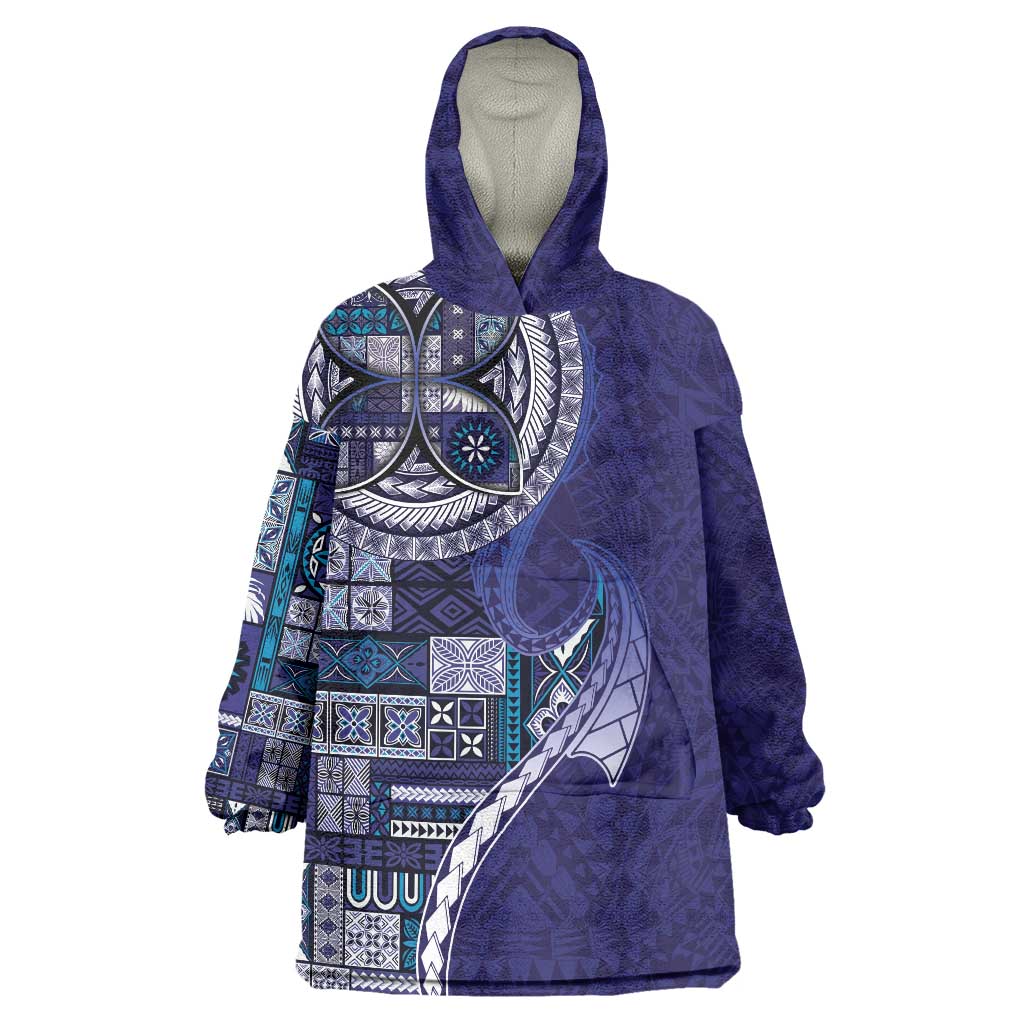 Samoan Siapo Art Tattoo Polynesian Pattern Wearable Blanket Hoodie Navy Color LT03 One Size Navy - Polynesian Pride
