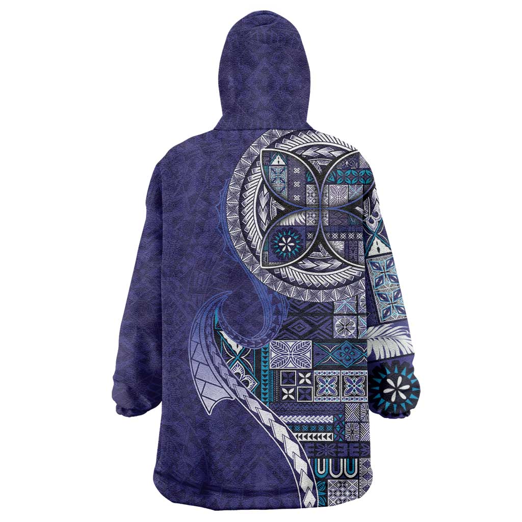 Samoan Siapo Art Tattoo Polynesian Pattern Wearable Blanket Hoodie Navy Color LT03 - Polynesian Pride