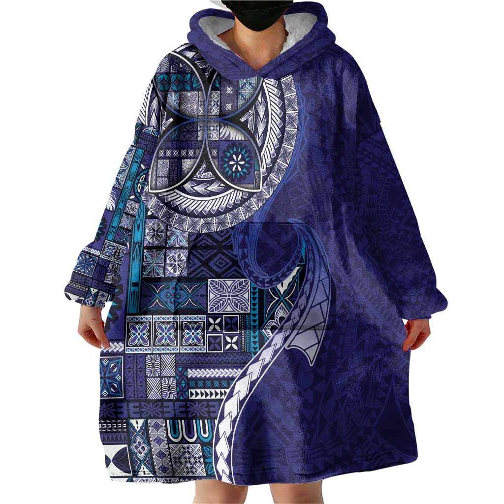 Samoan Siapo Art Tattoo Polynesian Pattern Wearable Blanket Hoodie Navy Color LT03 - Polynesian Pride