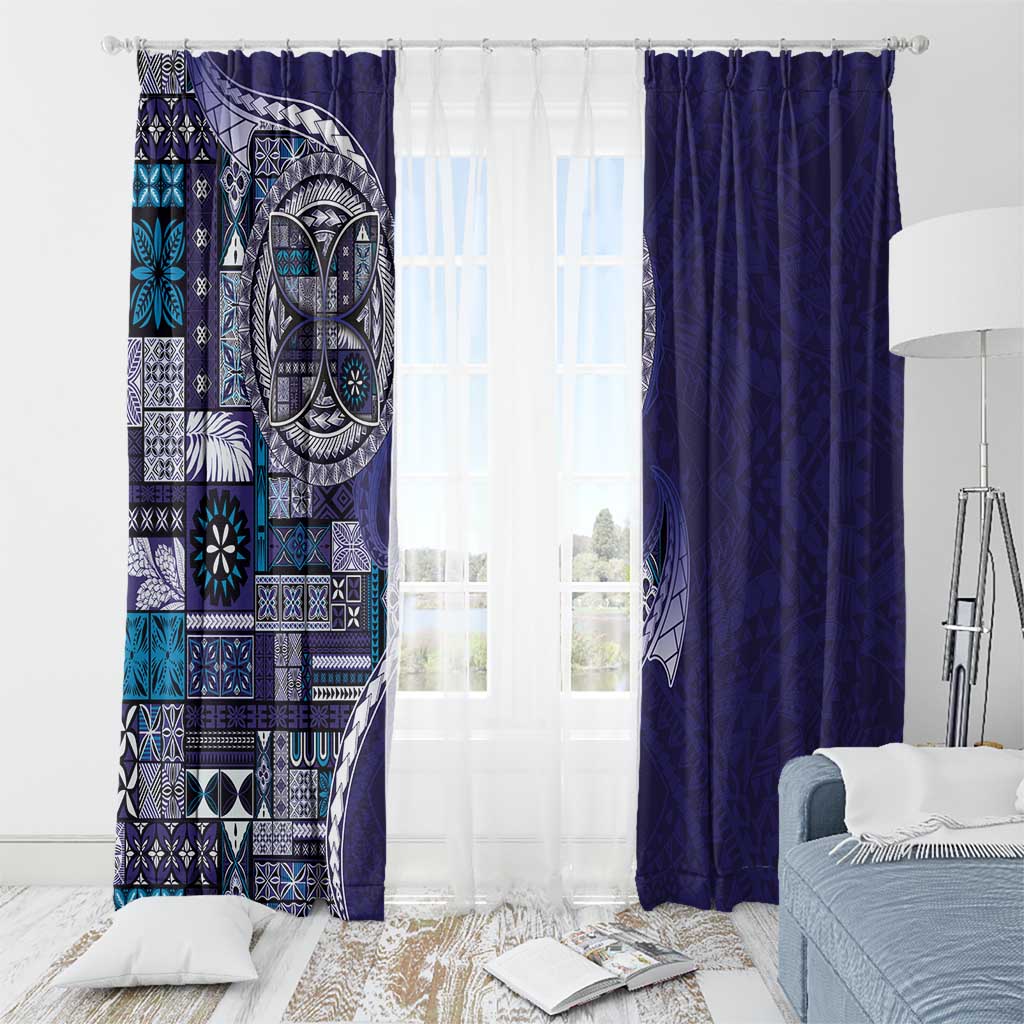 Samoan Siapo Art Tattoo Polynesian Pattern Window Curtain Navy Color - Polynesian Pride