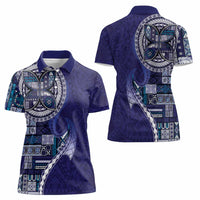 Samoan Siapo Art Tattoo Polynesian Pattern Women Polo Shirt Navy Color - Polynesian Pride