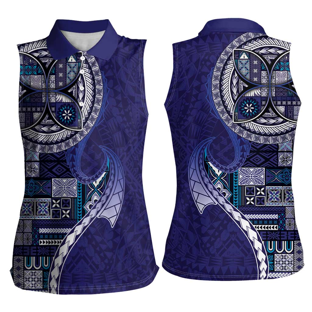 Samoan Siapo Art Tattoo Polynesian Pattern Women Sleeveless Polo Shirt Navy Color - Polynesian Pride