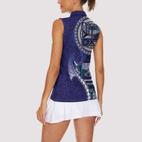 Samoan Siapo Art Tattoo Polynesian Pattern Women Sleeveless Polo Shirt Navy Color - Polynesian Pride
