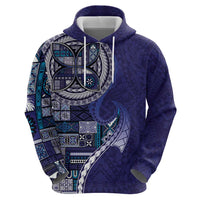 Samoan Siapo Art Tattoo Polynesian Pattern Zip Hoodie Navy Color - Polynesian Pride