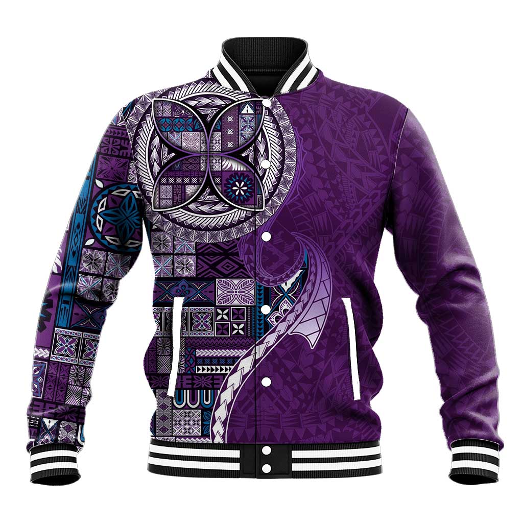 Samoan Siapo Art Tattoo Polynesian Pattern Baseball Jacket Purple Color LT03 Unisex Purple - Polynesian Pride