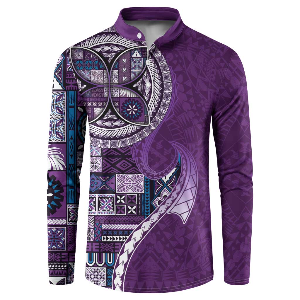 Samoan Siapo Art Tattoo Polynesian Pattern Button Sweatshirt Purple Color LT03 Purple - Polynesian Pride